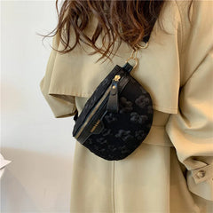Floral Soft Fabric Waist Bag Fanny Packs For Women Beaded Casual Waist Pack