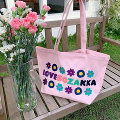 Flower Letter Embroidery Shoulder Bags Canvas Tote Bags