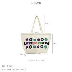 Flower Letter Embroidery Shoulder Bags Canvas Tote Bags