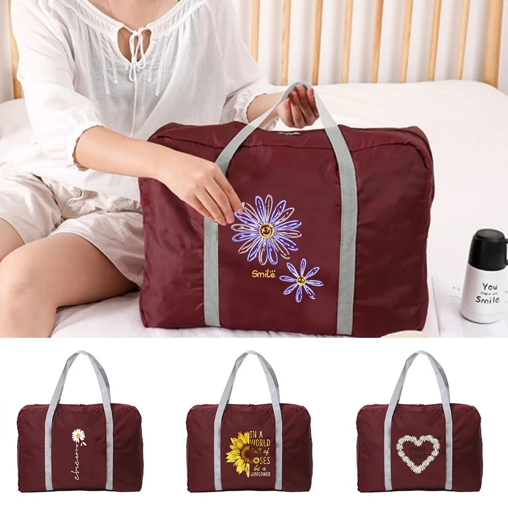 Foldable Travel Bags Unisex Large Capacity Daisy Print Handbags