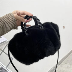 Fluffy Fur Ladies Hand Shopper Bag Women's Plush Tote Shoulder Bags