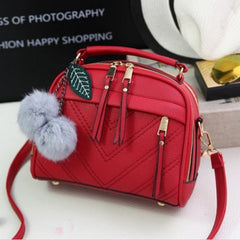 Girl Messenger Bags with Fair Ball Tassel PU Leather Handbag for Women