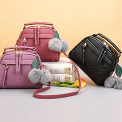 Girl Messenger Bags with Fair Ball Tassel PU Leather Handbag for Women