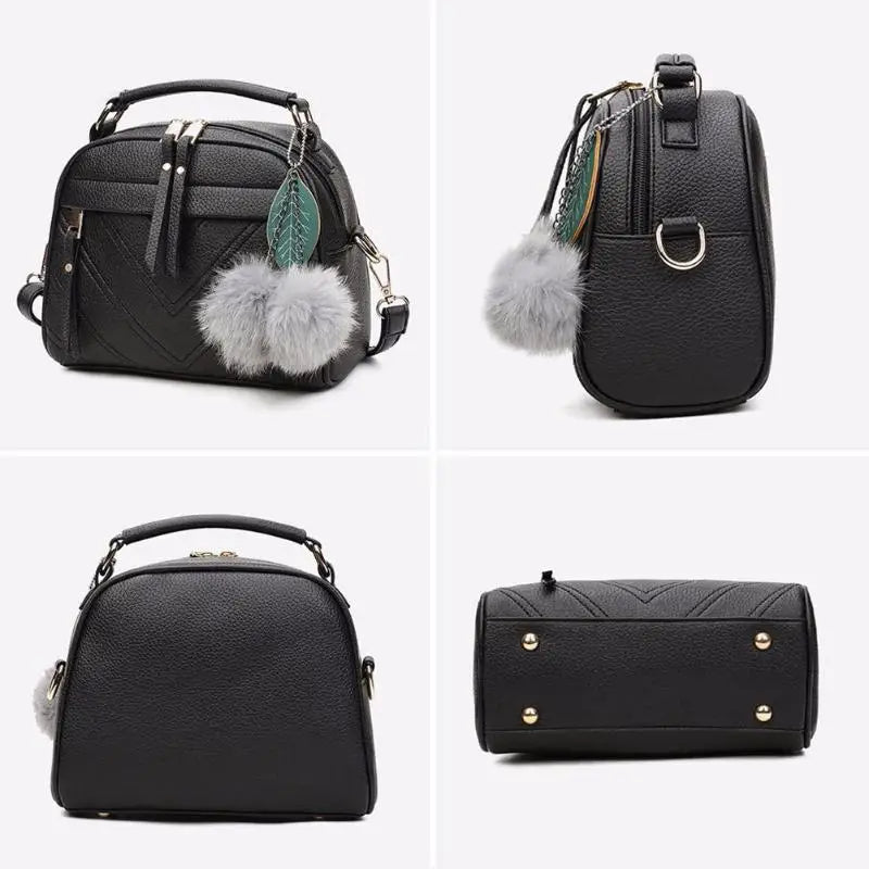 Girl Messenger Bags with Fair Ball Tassel PU Leather Handbag for Women