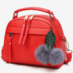 Girl Messenger Bags with Fair Ball Tassel PU Leather Handbag for Women