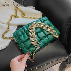 Green Chain Small Clutch PU Leather Crossbody Shoulder Bag