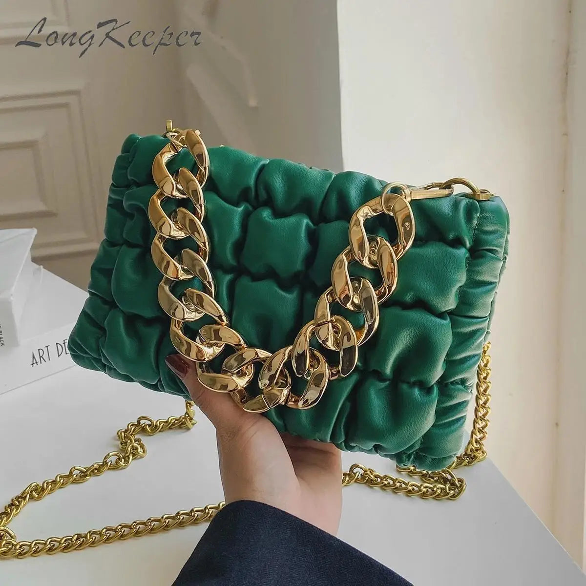 Green Chain Small Clutch PU Leather Crossbody Shoulder Bag