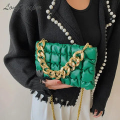 Green Chain Small Clutch PU Leather Crossbody Shoulder Bag