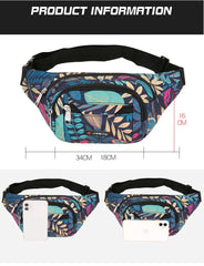 Leaf Printed Waist Bags Large Capacity Fanny Pack Men Women Canvas