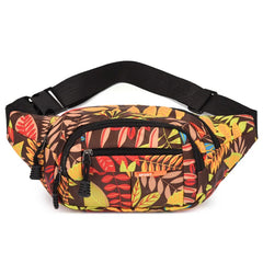 Leaf Printed Waist Bags Large Capacity Fanny Pack Men Women Canvas