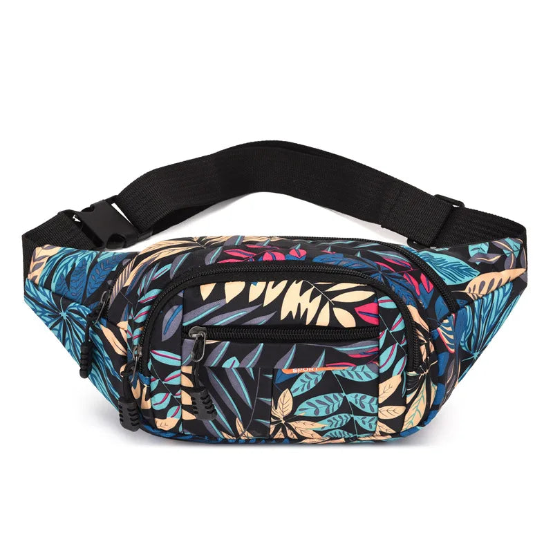 Leaf Printed Waist Bags Large Capacity Fanny Pack Men Women Canvas