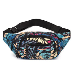 Leaf Printed Waist Bags Large Capacity Fanny Pack Men Women Canvas