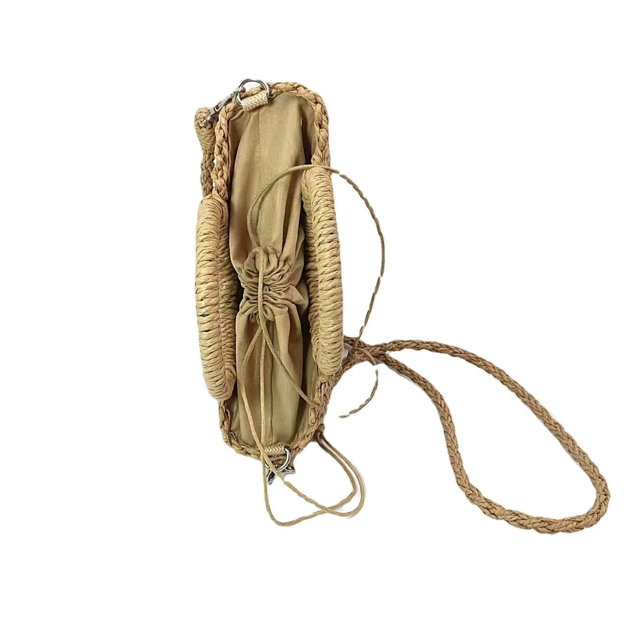 Women Beach Weaving Straw Bag Moon Shaped Top Handle Handbags Totes