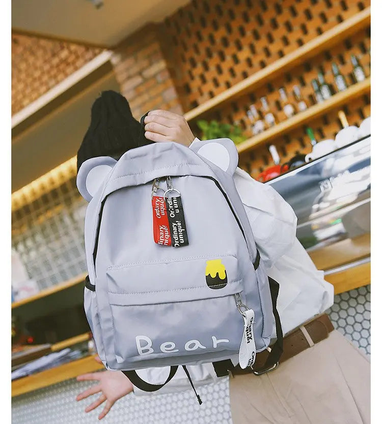 Harajuku Ulzzang 3D Long Ears Rabbit Bear Backpack Girls Travel Shoulder Bag