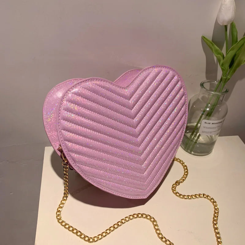Heart Shaped Laser Shoulder Bag Chain Crossbody Bags for Women