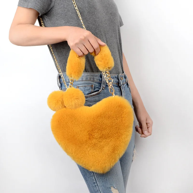 Heart-shaped Women Crossbody Bags Velvet Bag Love Heart Chain Handbags Purse