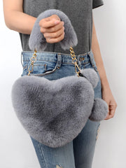 Heart-shaped Women Crossbody Bags Velvet Bag Love Heart Chain Handbags Purse