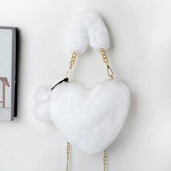Heart-shaped Women Crossbody Bags Velvet Bag Love Heart Chain Handbags Purse