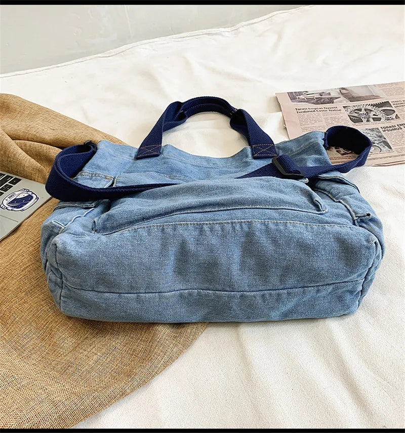 High Women Denim Shoulder Bags Vintge Book Bags For Girls