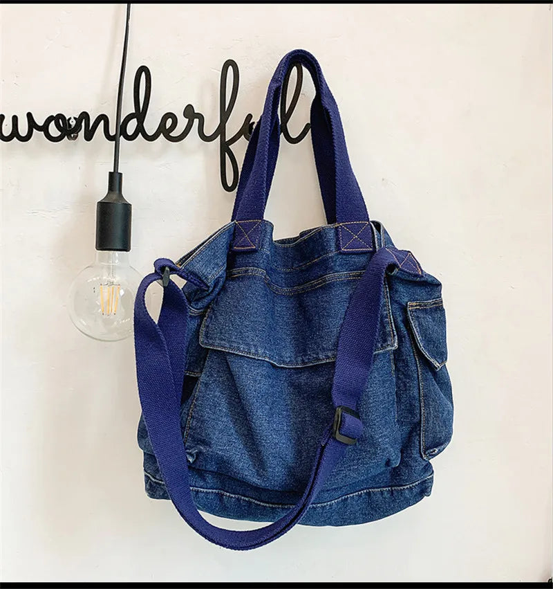High Women Denim Shoulder Bags Vintge Book Bags For Girls