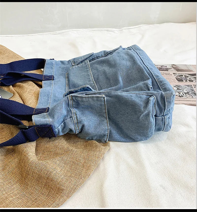 High Women Denim Shoulder Bags Vintge Book Bags For Girls
