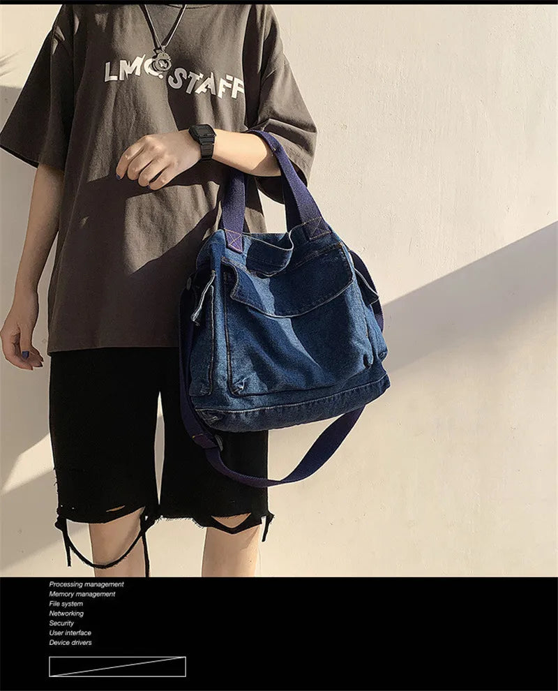 High Women Denim Shoulder Bags Vintge Book Bags For Girls