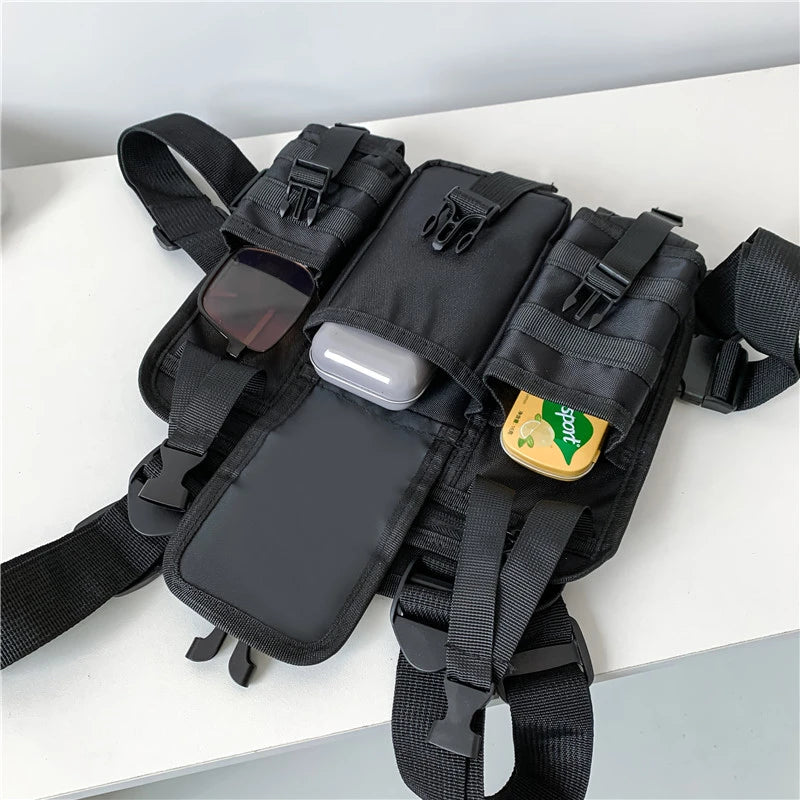 HipHop Vest Streetwear Bag For Men Multi-pocket Tactical Chest Outdoor Bullet