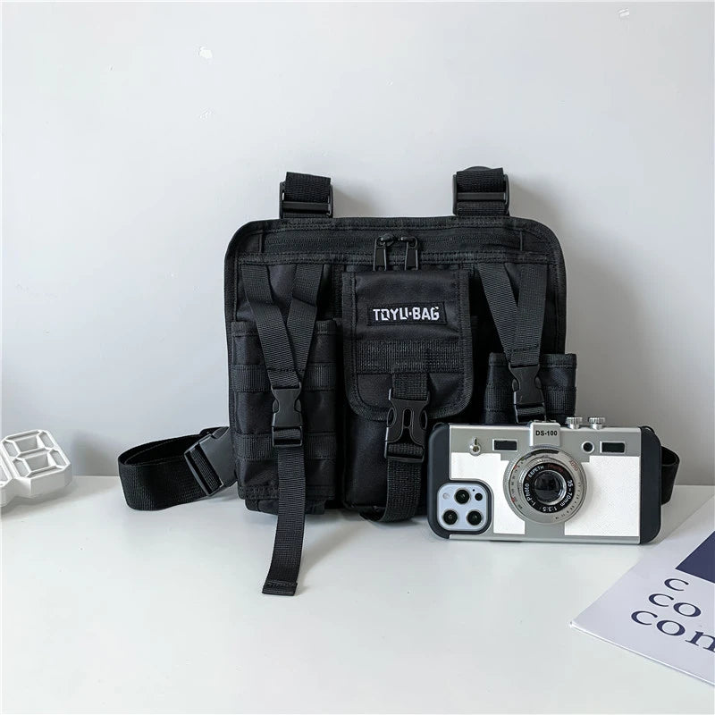HipHop Vest Streetwear Bag For Men Multi-pocket Tactical Chest Outdoor Bullet