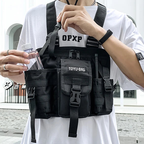 HipHop Vest Streetwear Bag For Men Multi-pocket Tactical Chest Outdoor Bullet