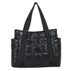 Winter Textured Padded Duffel Women Bag Nylon Big Totes Plaid Shoulder Bags