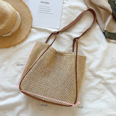 Summer Women's Woven Underarm Bag Bucket Straw Woven Beach Handbag