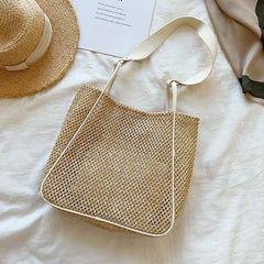 Summer Women's Woven Underarm Bag Bucket Straw Woven Beach Handbag