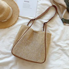 Summer Women's Woven Underarm Bag Bucket Straw Woven Beach Handbag