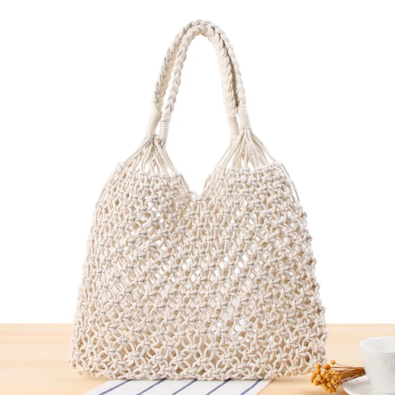 Hollow Out Shoulder Bags Cotton Weave Rope Net Bag Summer Beach Bohemia Totes