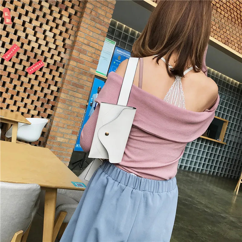 Women Leather Waist Bag Pure Ring PU Messenger Shoulder Chest Pochete