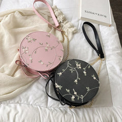 Sweet Lace Round Handbag High PU Leather Crossbody Bags for Women