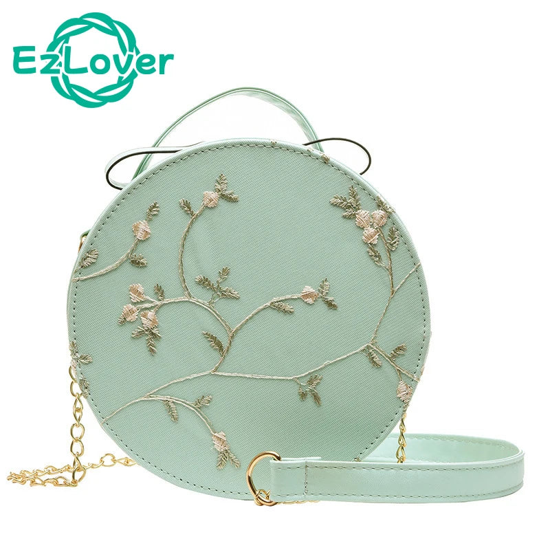 Sweet Lace Round Handbag High PU Leather Crossbody Bags for Women
