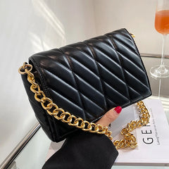 Womens Thick Chain Shoulder Bags Pink Green PU Leather Flap Underarm Bags