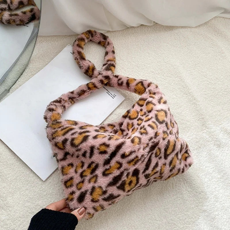 Plush Flower Pattern Shoulder Bags Faux Fur Handbag