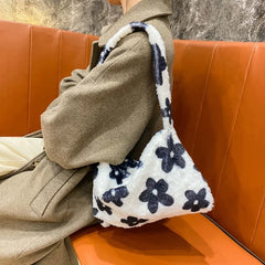 Plush Flower Pattern Shoulder Bags Faux Fur Handbag