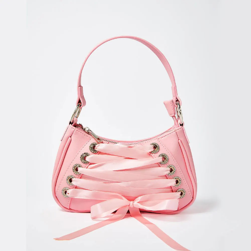 Sweet Pink Ribbon Cross Tied Gothic Style Lolita Handbag Purse
