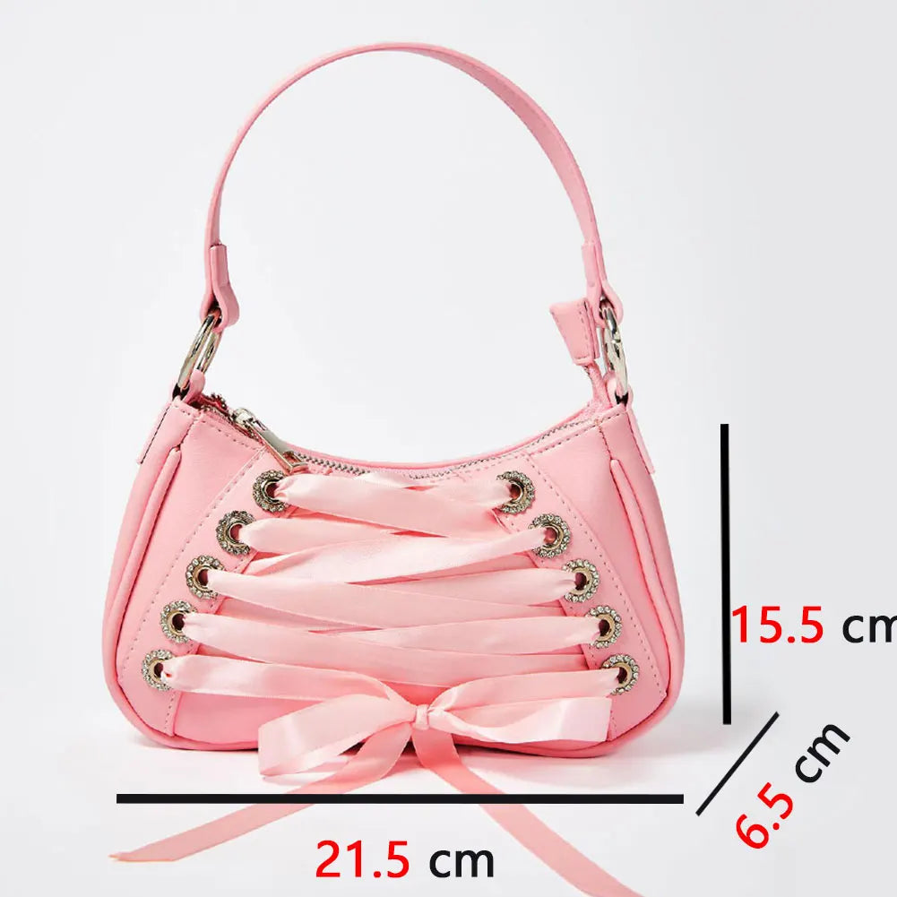 Sweet Pink Ribbon Cross Tied Gothic Style Lolita Handbag Purse