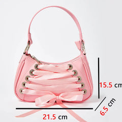 Sweet Pink Ribbon Cross Tied Gothic Style Lolita Handbag Purse
