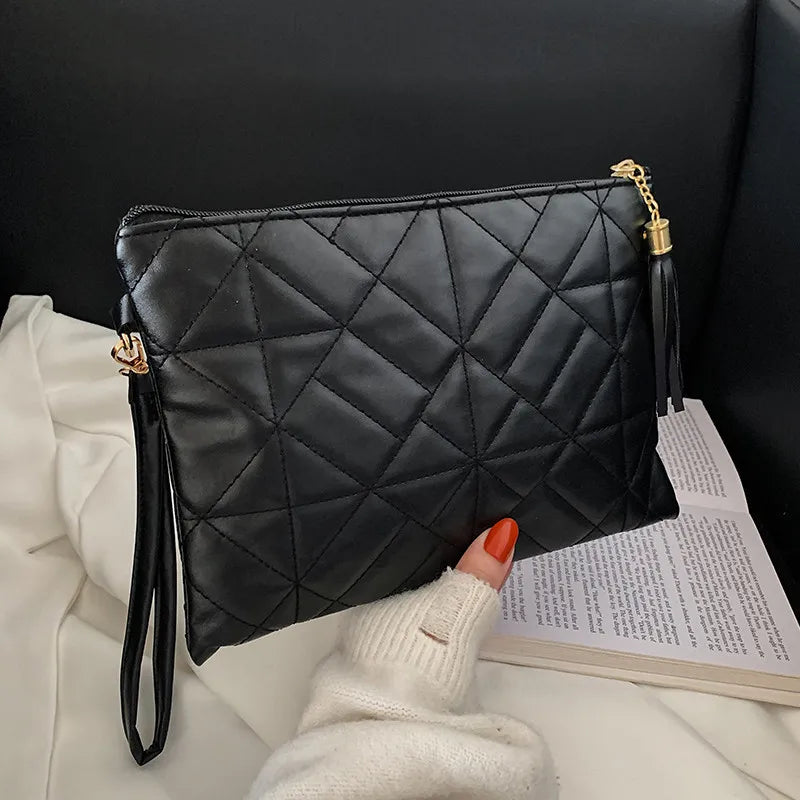 Plaid Tassel Handbag Women PU Zipper Bag Office Lady HandBag