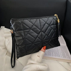 Plaid Tassel Handbag Women PU Zipper Bag Office Lady HandBag