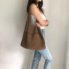 Boho Style Knitted Beach Tote Bag for Women
