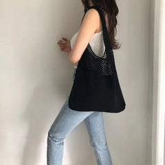 Boho Style Knitted Beach Tote Bag for Women
