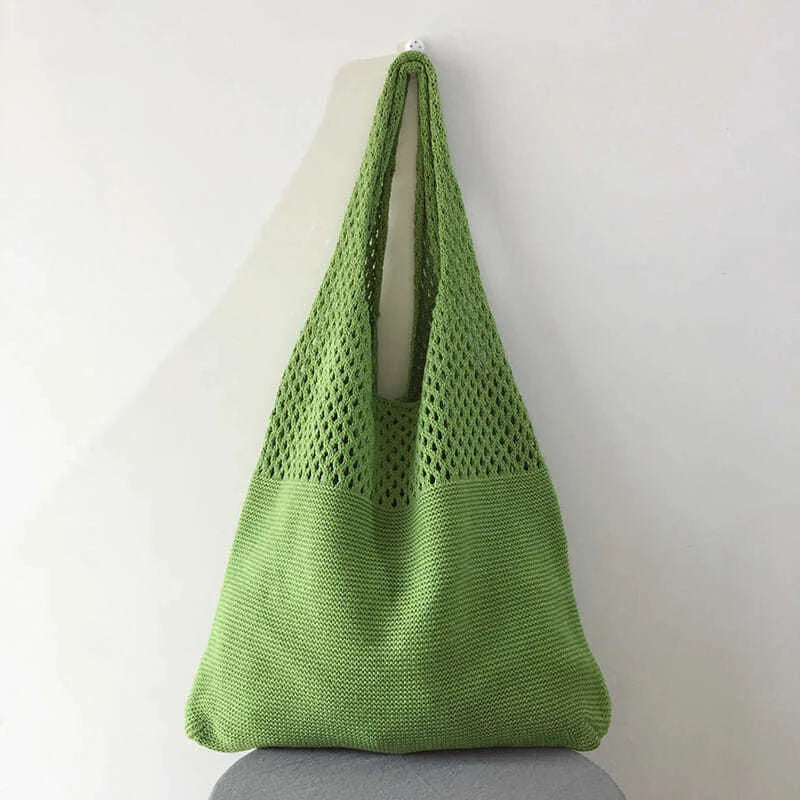 Boho Style Knitted Beach Tote Bag for Women