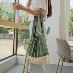 Large Capacity Shopping Handbags For Women Folded Knit Pleated Bags