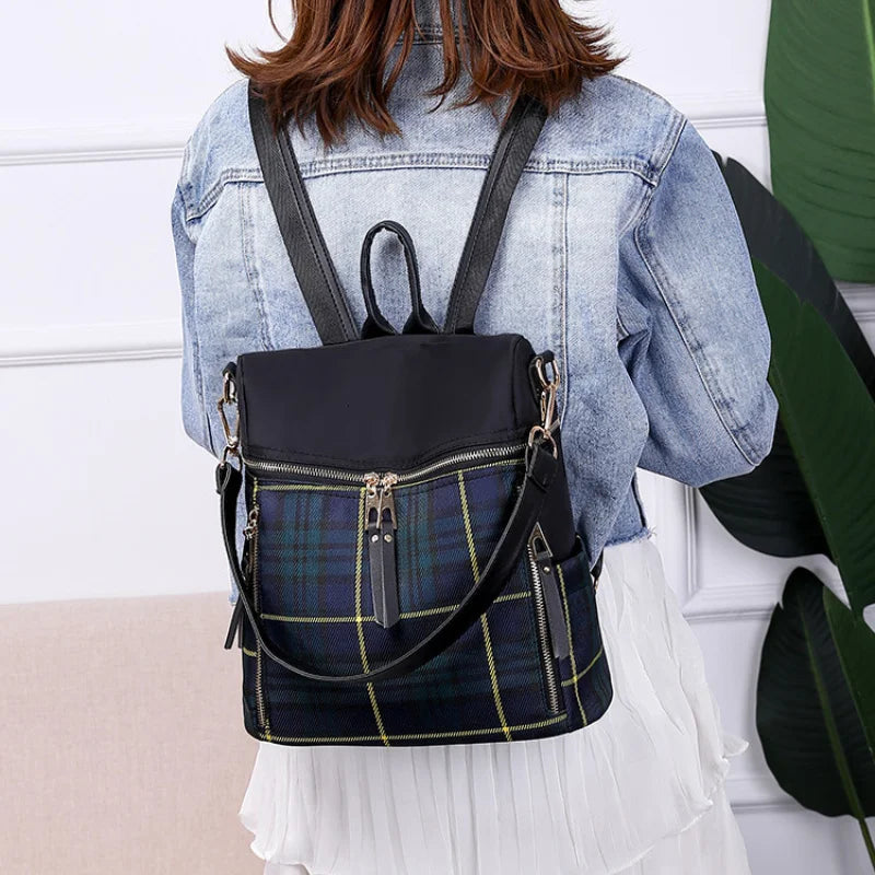 Waterproof Plaid Backpack Dual-use Bag